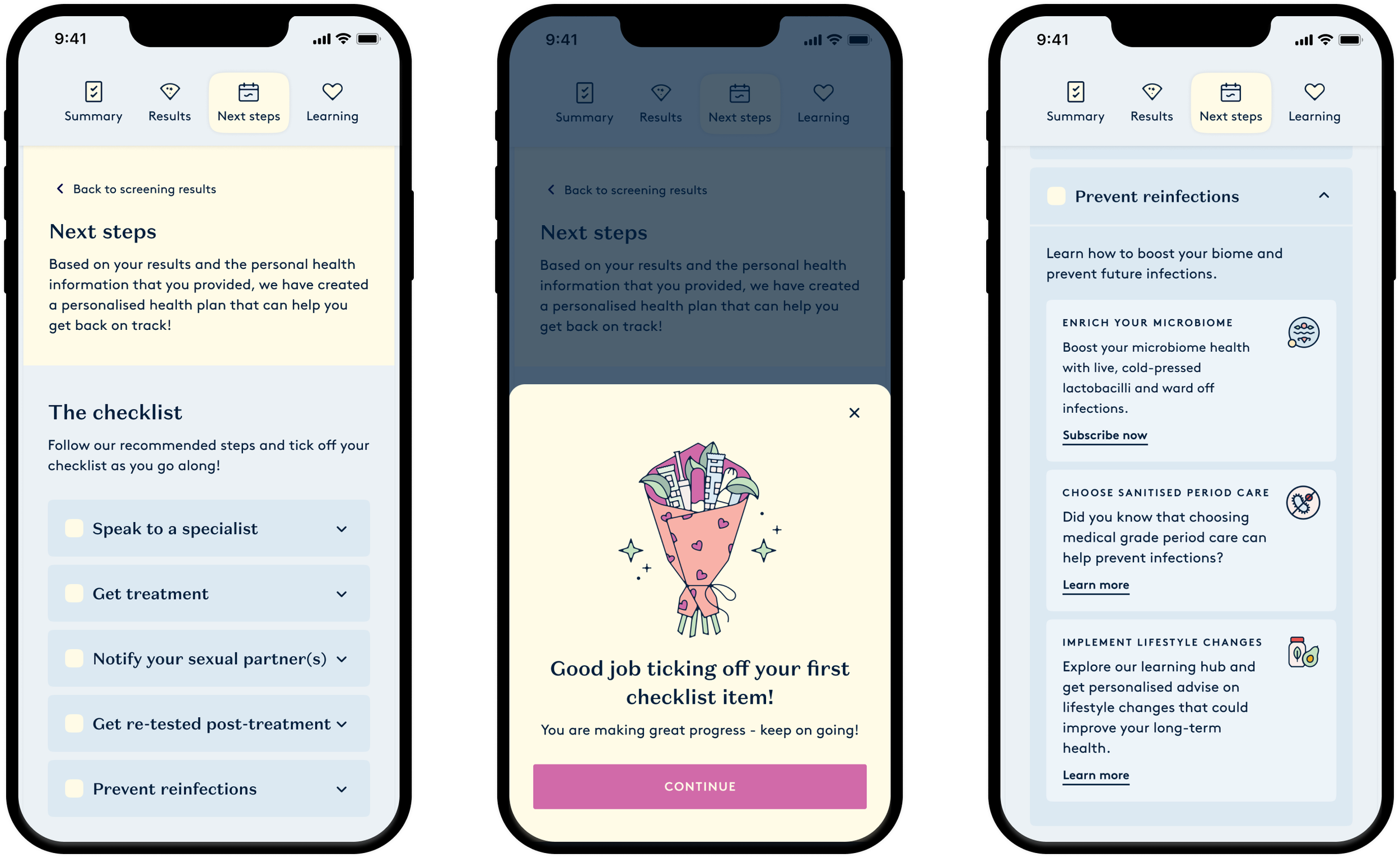 Daye's diagnostic tampon report designs showcasing the next steps page designs