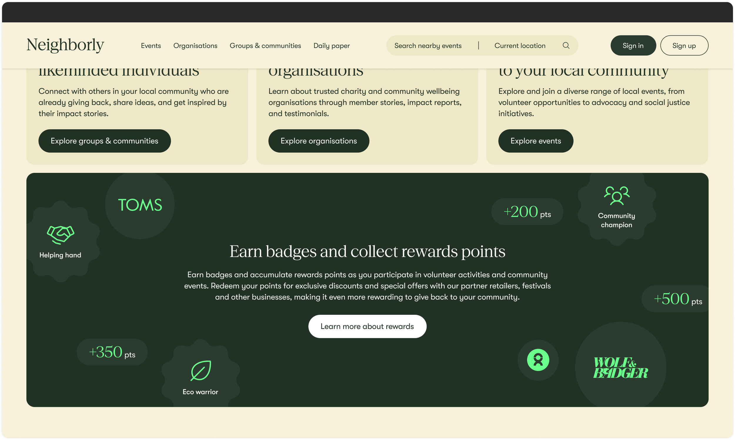 Neighborly desktop homepage designs - rewards programme