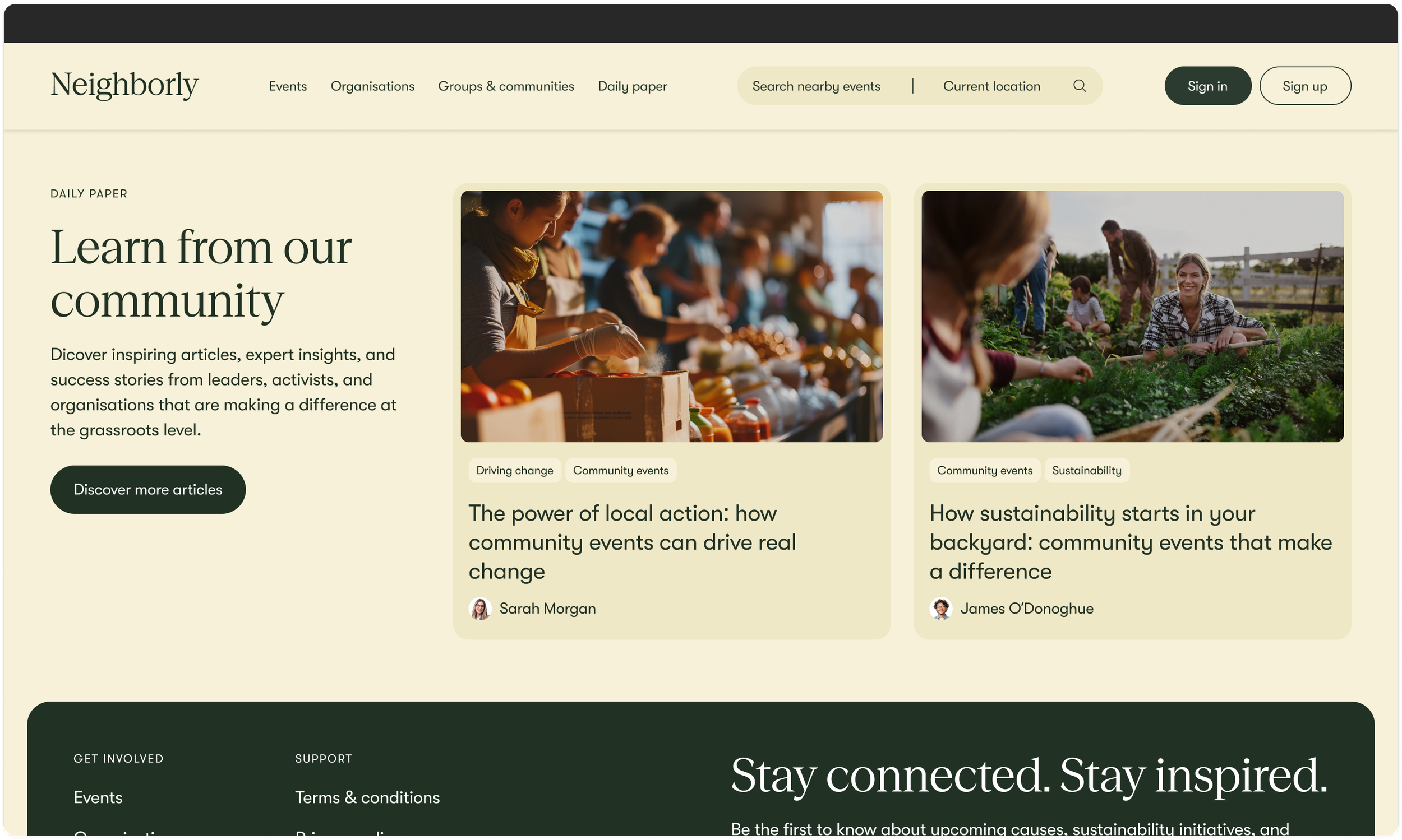 Neighborly desktop homepage designs - recent articles