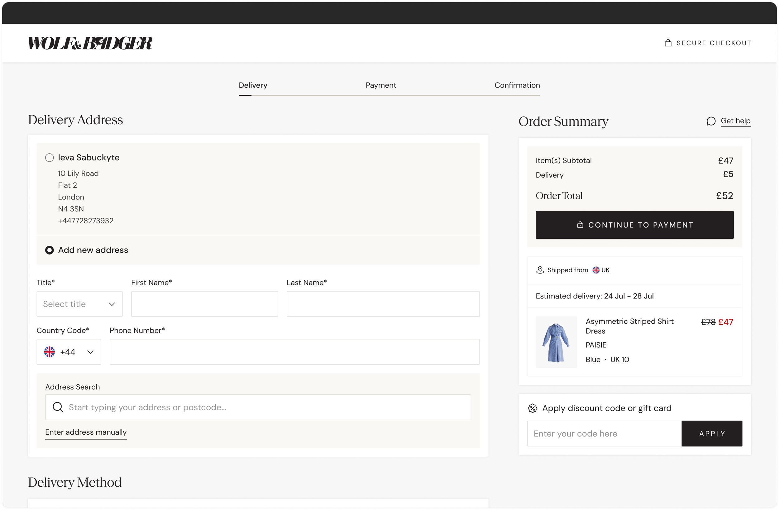 Wolf & Badger desktop checkout designs