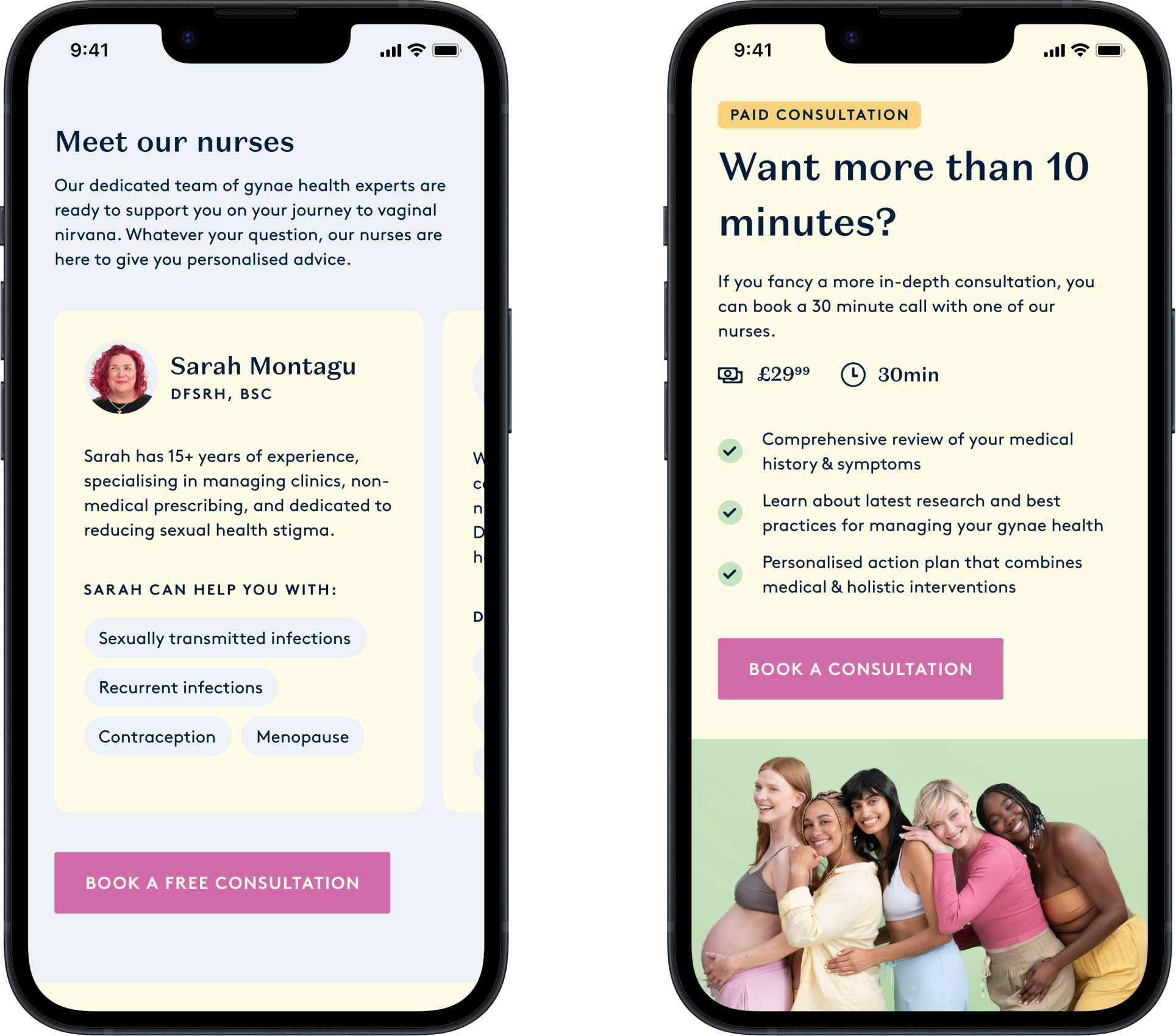 Daye free nurse consultations page mobil design screens