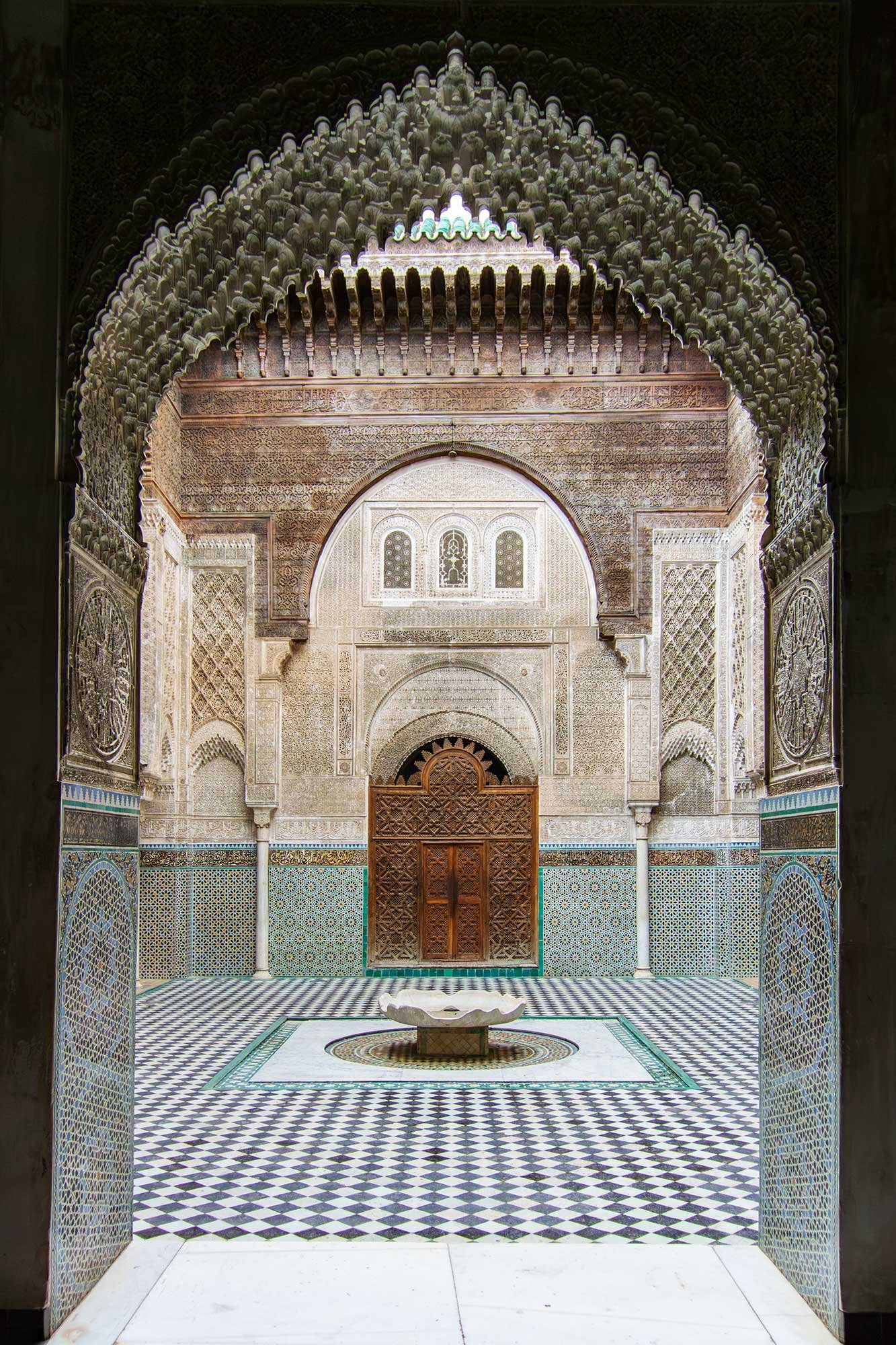 Al-Atterine Madrasa (or Medersa al-Attarine), a center of religious learning for Islamic scholars in Fez, Morocco.