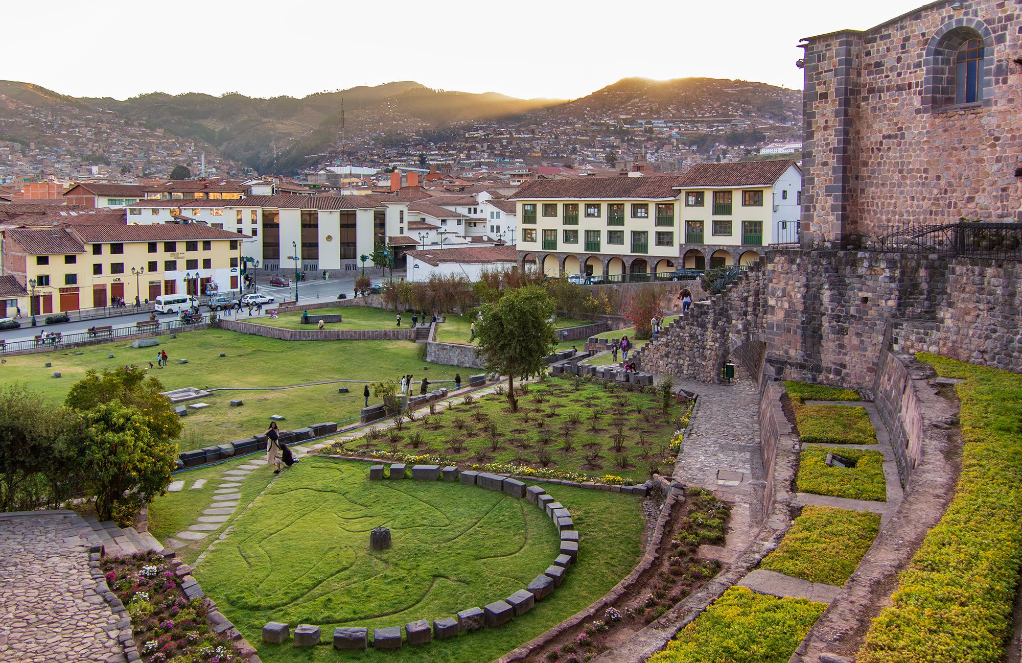 Qorikancha in Cusco, Peru. Qorikancha translates as "Court of Gold." "If Cusco was constructed to represent a puma, then Qorikancha was positioned as the animal's loins, the center from which all creation emanated; 4000 priests and attendants are tho