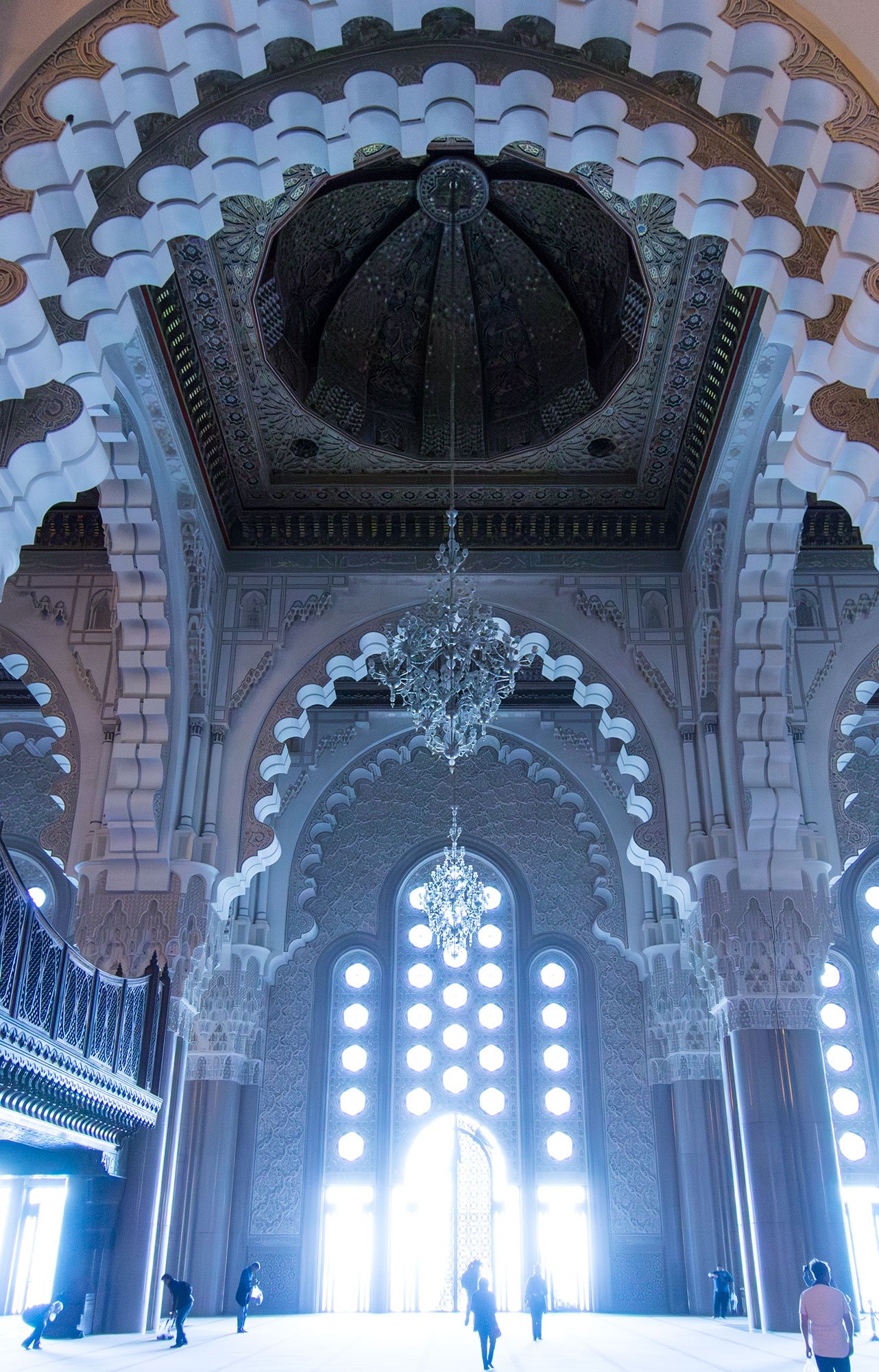 Inside the Hassan II Mosque in Casablanca, Morocco. One of the only mosques in Morocco that non-muslims are allowed to enter.