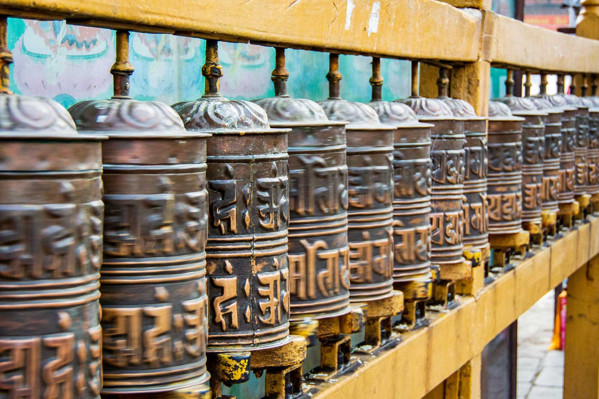 Prayer wheels in Bodhnath, Nepal.