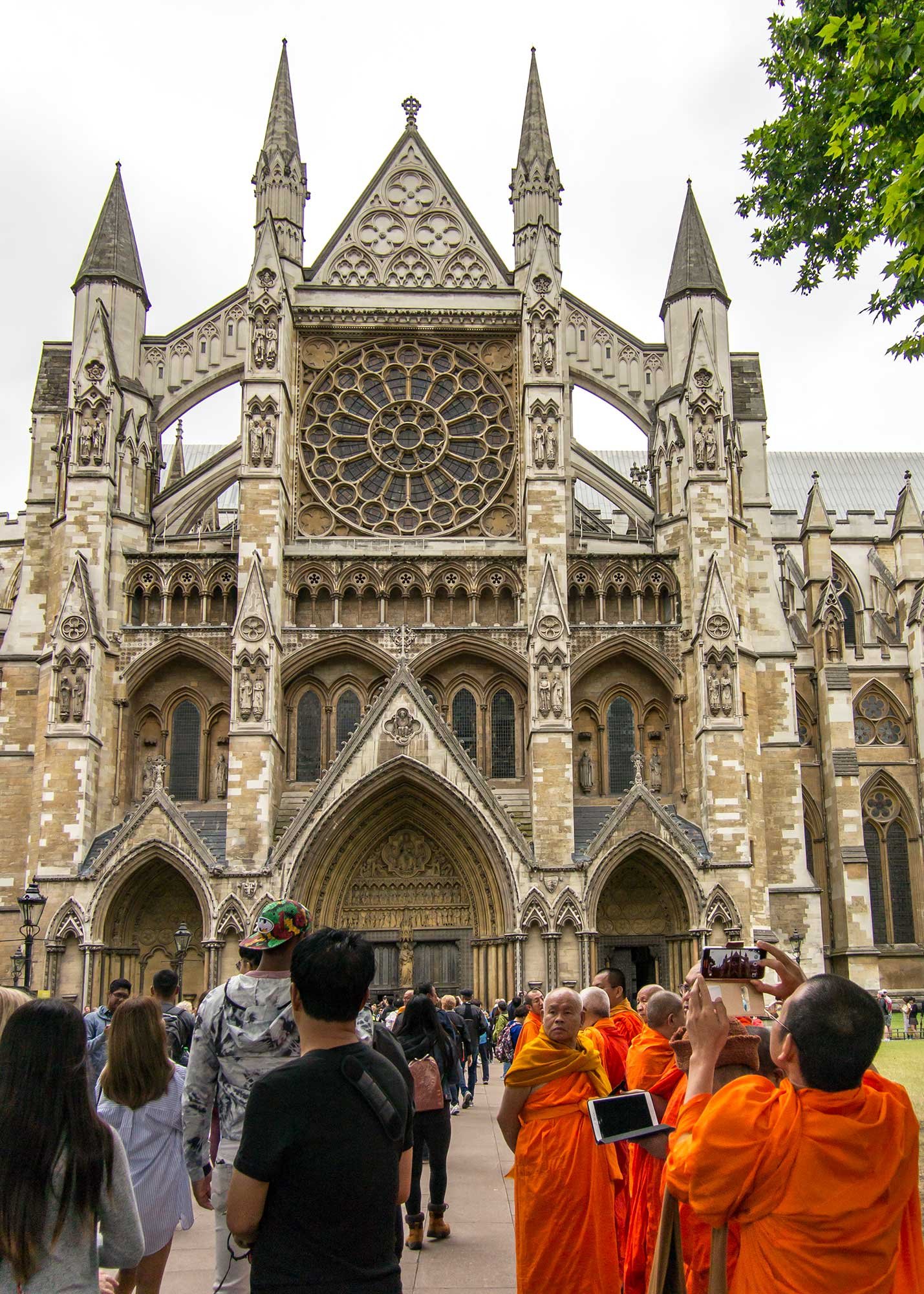 Westminster Abbey in London, England. And sight-seeing monks with tech.