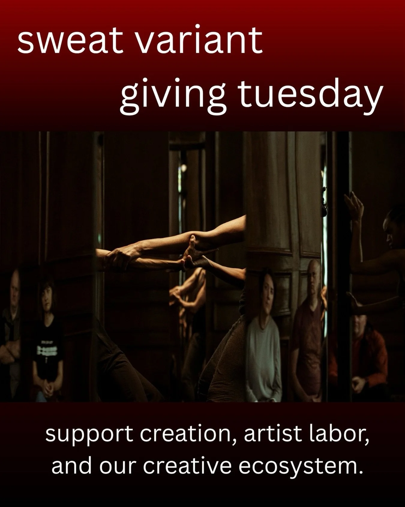 This Giving Tuesday, December 2nd, we are raising funds, through the campaign link in our bio 🔗 
to sustain the core work that makes Sweat Variant possible: creation, artist labor, and the infrastructure that holds our Artists Supporting Artists Pro