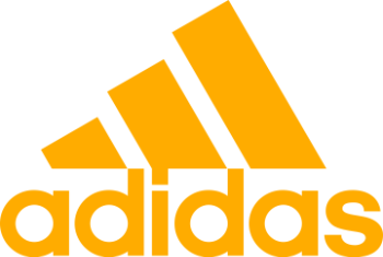 Adidas logo featuring three yellow-gold stripes and the word 'adidas' below.