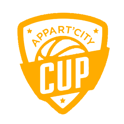 Logo for the 'Appar't'City Cup' featuring a yellow basketball and shield with yellow text.