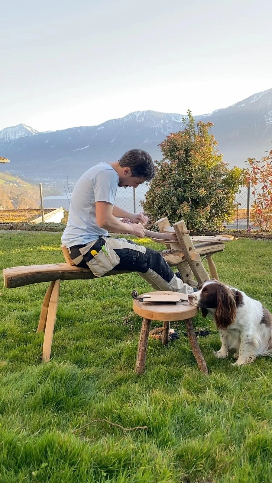 The process of shaping the backrest by hand.