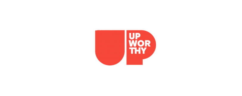 The image features a red and black graphic with the text 'UP WORTHY' inside the shapes, and the larger text 'UP' and 'WOR' on separate black lines.
