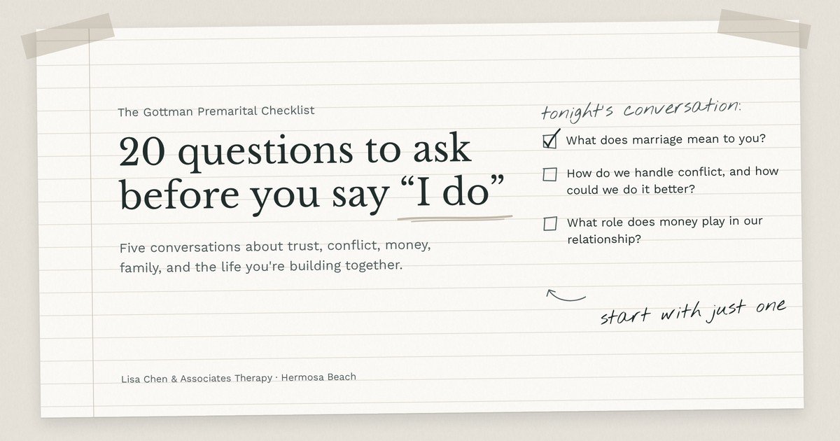 20 Premarital Counseling Questions: A Gottman Checklist for Couples Before Marriage