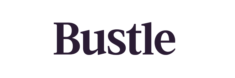 The word 'Bustle' in purple text against a black background.