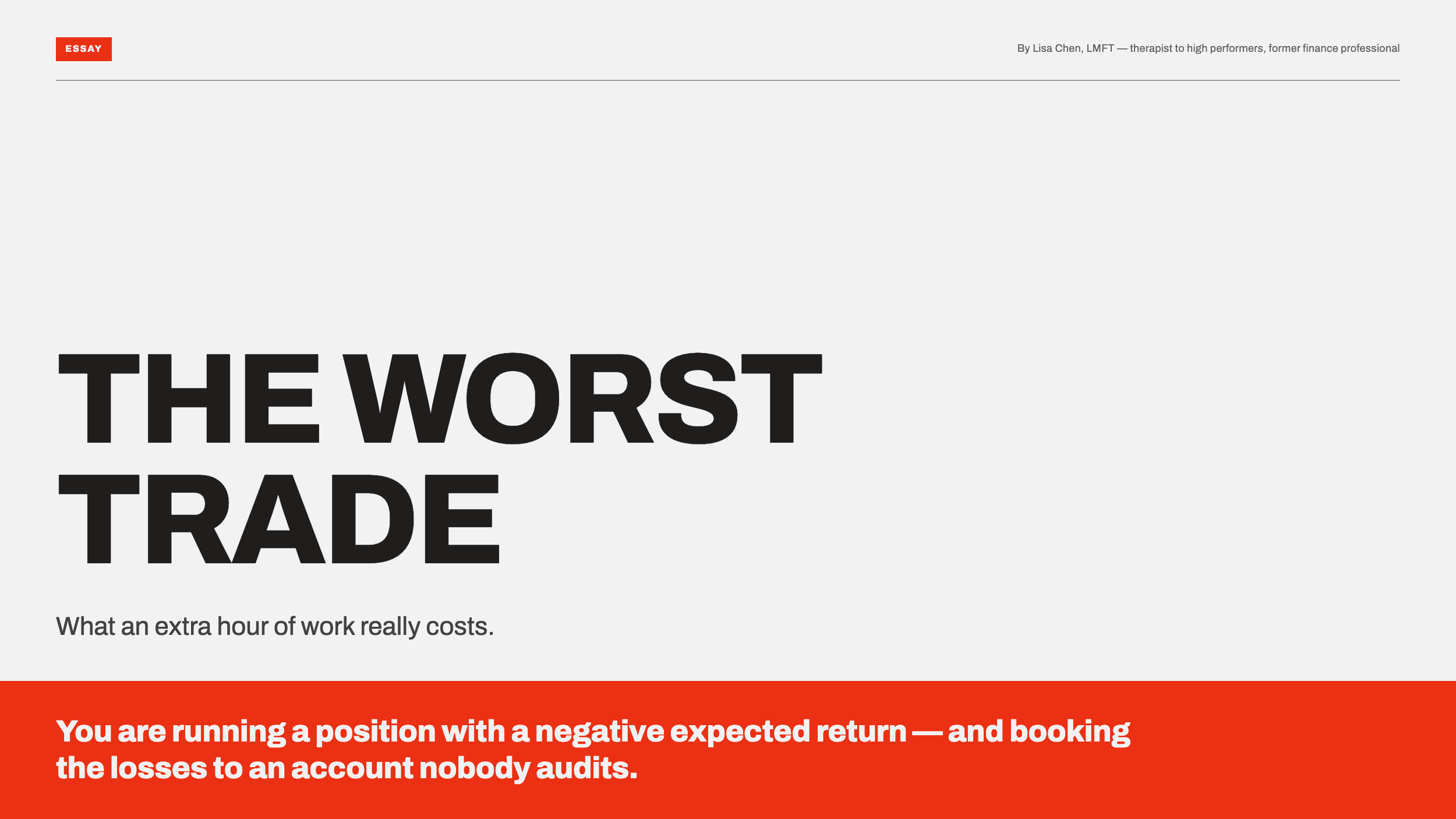 The Worst Trade: What an Extra Hour of Work Really Costs