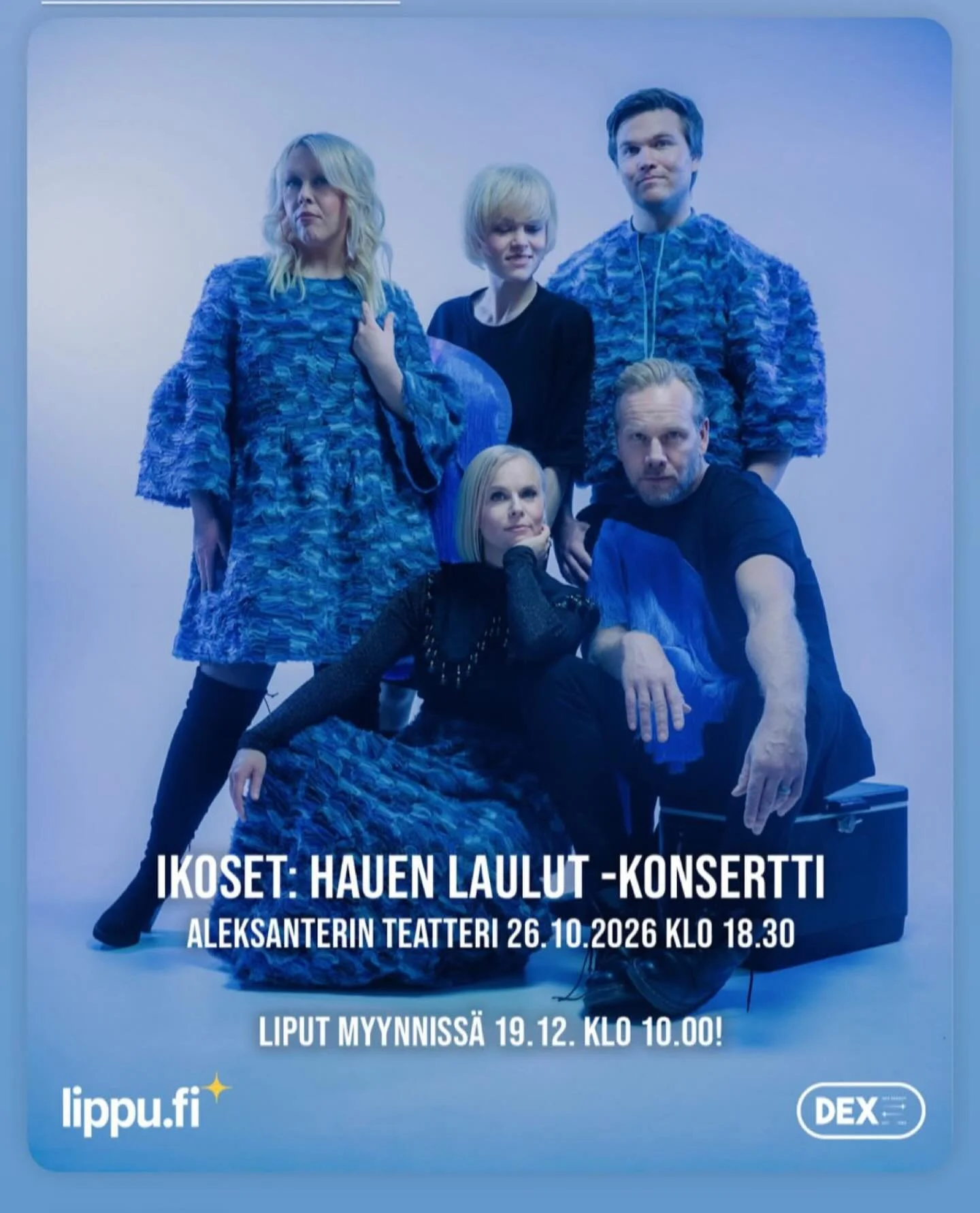 Tadaa! Ikosten konsertti Aleksanterin teatterissa ma 26.10.26 on nyt julki! Tervetuloa konserttiin, lipunmyynti alkaa perjantaina 19.12.2026. Sielt&auml; liput vaikka pukinkonttiin! 😉

Photo by @attemalaska 
Myynti @dexviihde 
Liput @lippu.fi 

#iko
