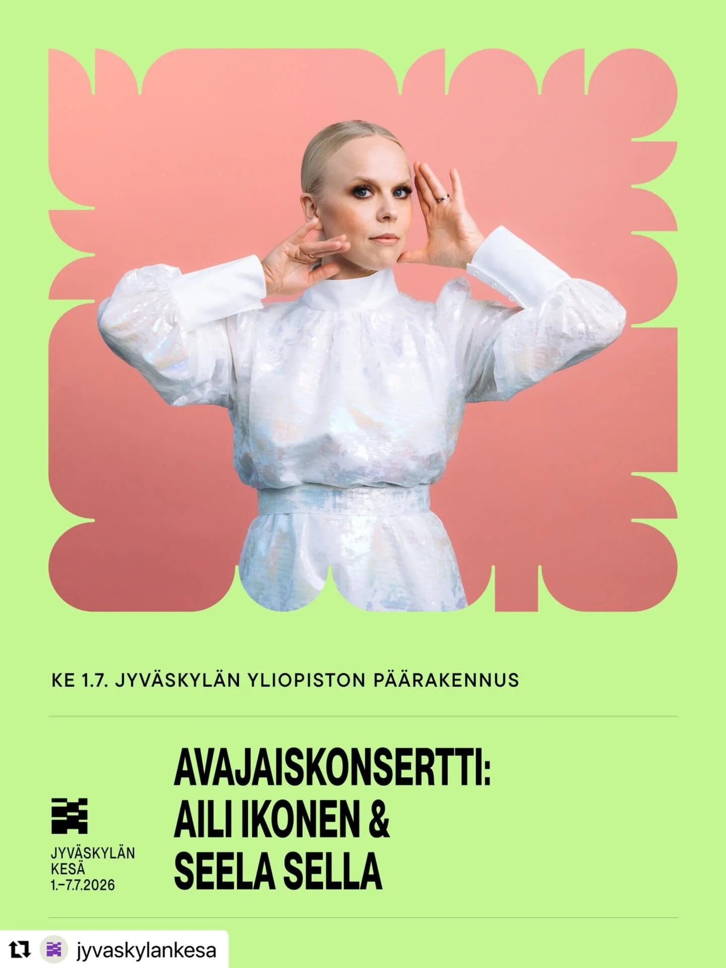 Now I can say it: I have the honor of opening Jyväskylä Summer Special with my band at the opening concert, with Seela Sella herself as a guest! I am really excited about this collaboration! ❤️‍🔥

@jyvaskylankesa 