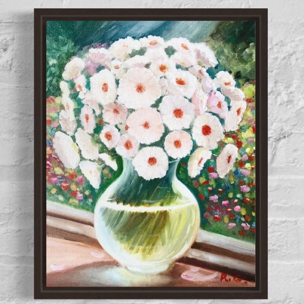 Daisies - oil on canvas panel