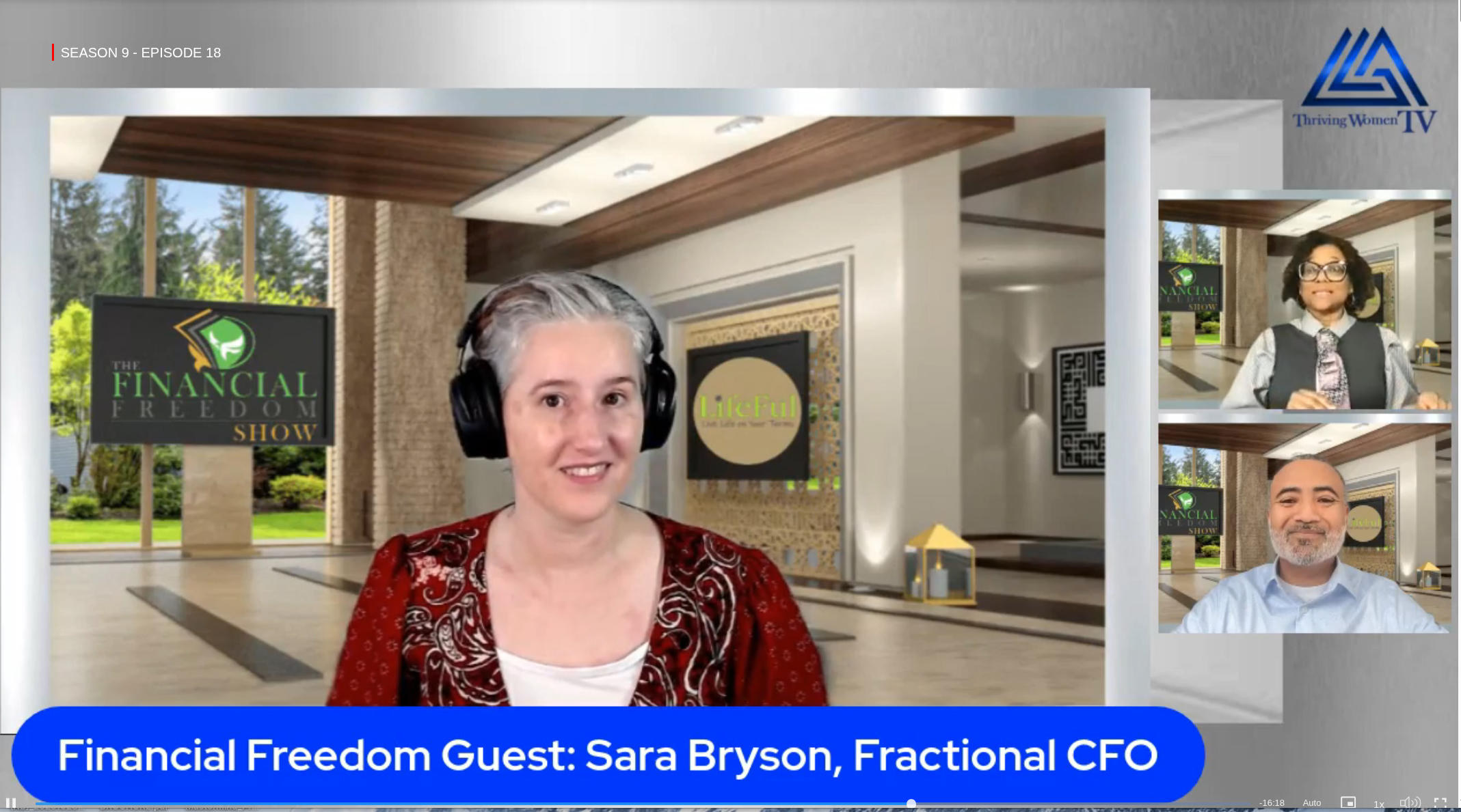 Sara Bryson CFO guest on Thriving Women TV Network Financial Freedom show.