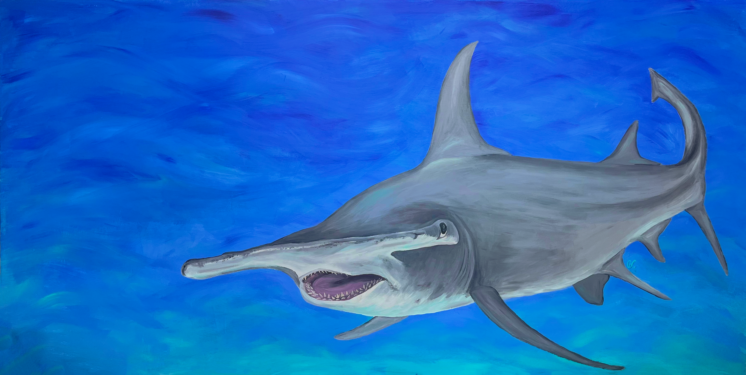 "Nemesis" the great hammerhead shark (Sphyrna mokarran), life-size acrylics on wood for Angari Foundation outreach events.