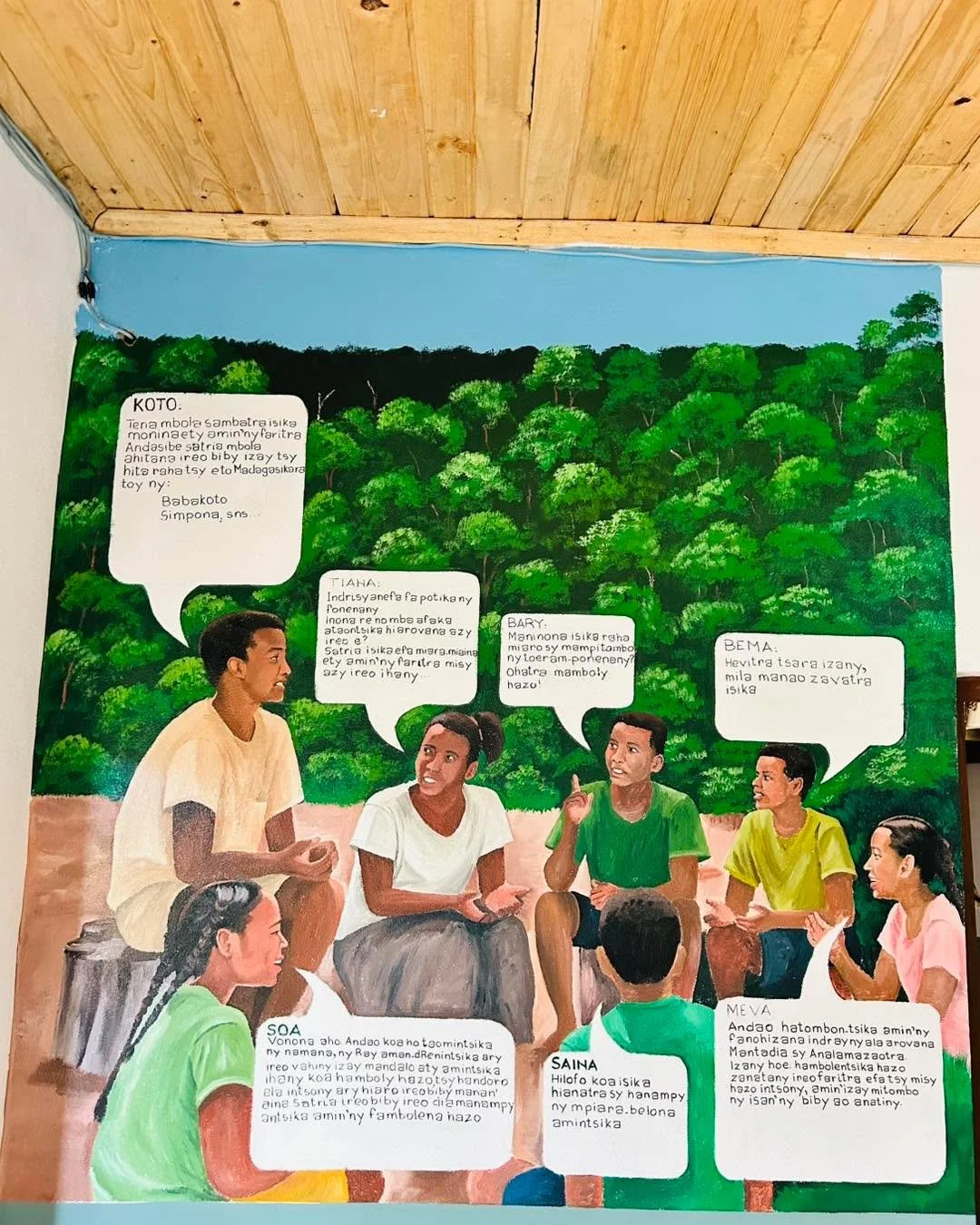 1. Art That Speaks for One Health 🌿🐾❤️
We are happy to share the beautiful new murals at the Clinic in Andasifahadimy! 🎨
The mural in the education and training room highlights the One Health approach that TDARFAC is working to promote: healthy pe