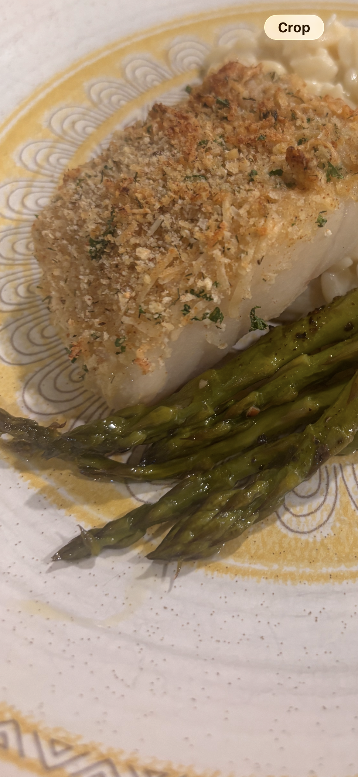 Seasoned Fish, Mashed Potato, Asparagus
