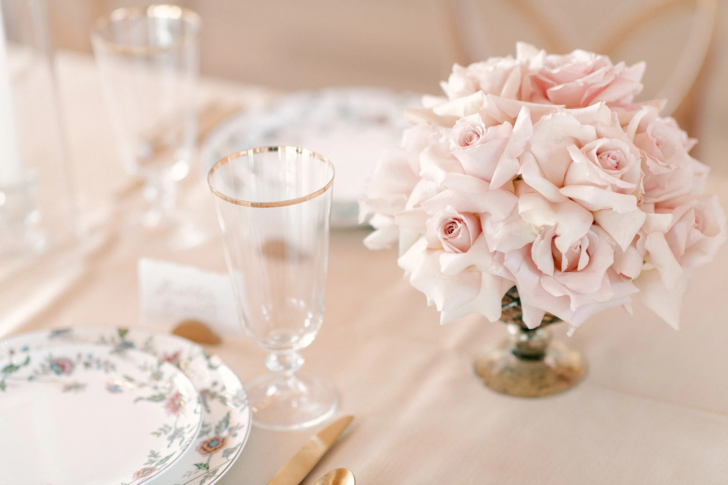 All rose floral centerpiece in pink at a Nashville wedding reception