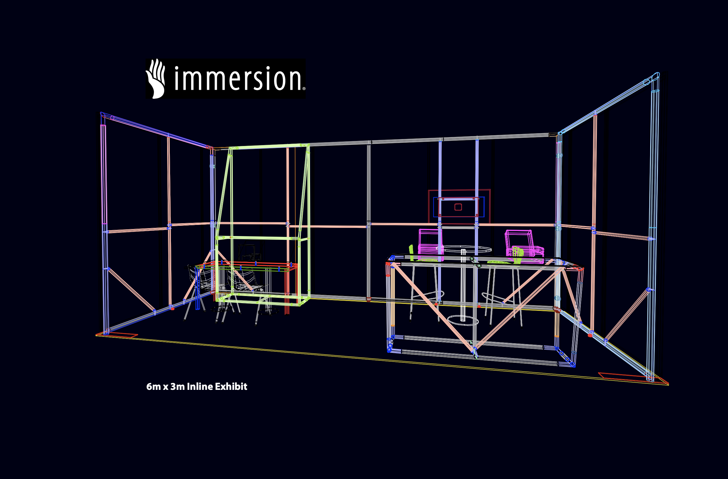 Immersion 6m x 3m exhibit wireframe drawing.