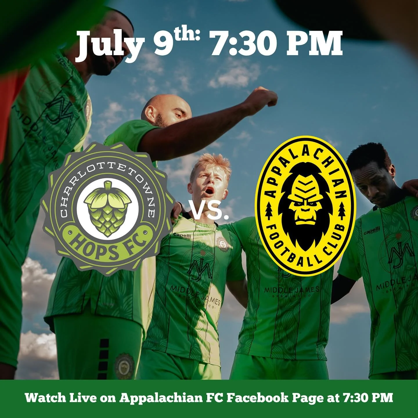 🚨 Playoff Gameday 🚨

Your Charlottetowne Hops are back in the Playoffs tonight against rival @appalachianfc!

We head up the mountain to play the SouthEast Conference Semi finals tonight at 7:30 pm!

Make sure to tune in on Appalachian Fc Facebook 