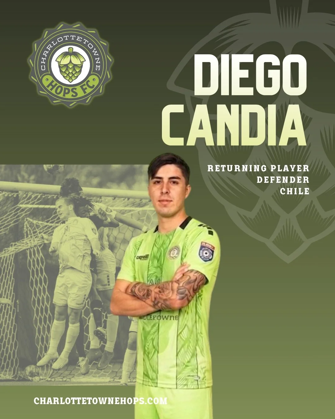 Back for year two. Same badge, bigger hunger 🇨🇱🛡️

From Chile to the Hops, Diego Candia returns for his 2nd season with the team! 💪🏼

#CharlottetowneHopsFC #SummerSoccer #Charlotte