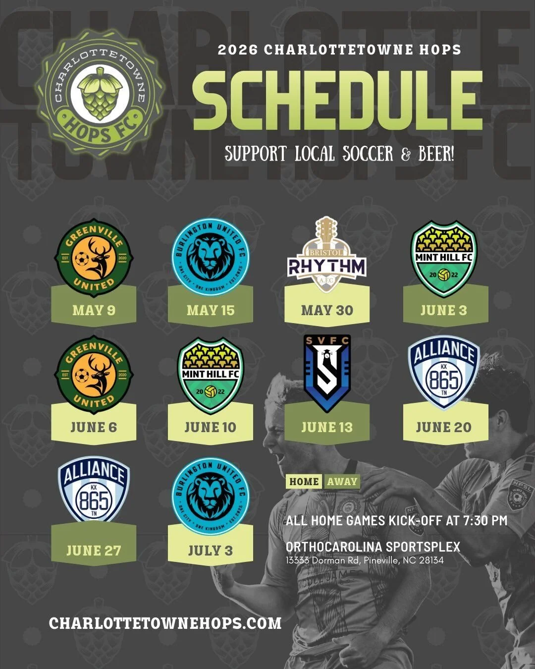 Countdown to Kick Off 🍻

On the road this weekend in Greenville. Home Opener on May 30th. Support Local Soccer and Support Local Players pursuing their professional soccer dreams. Season Seats are on sale now!  Only $100 Adult and $80 Youth🤝⚽️

 #C