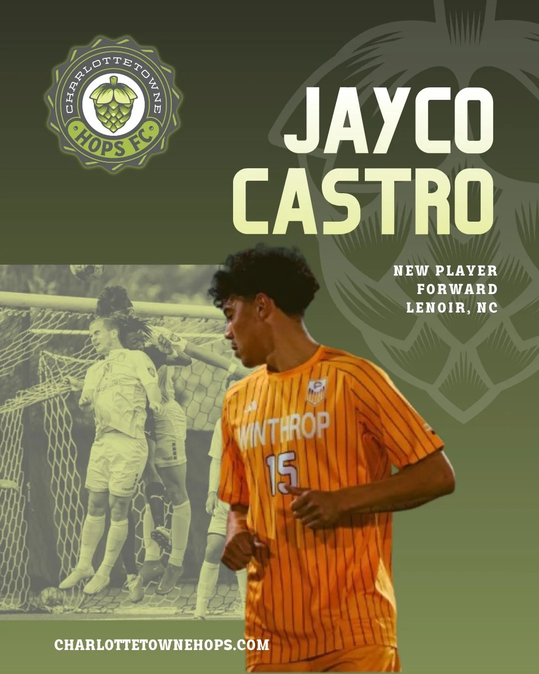 Bringing pace, energy, and nonstop pressure up top⚡️ 

Jayco Castro is ready to raise the intensity!🔥 

#CharlottetowneHopsFC #SummerSoccer #Charlotte