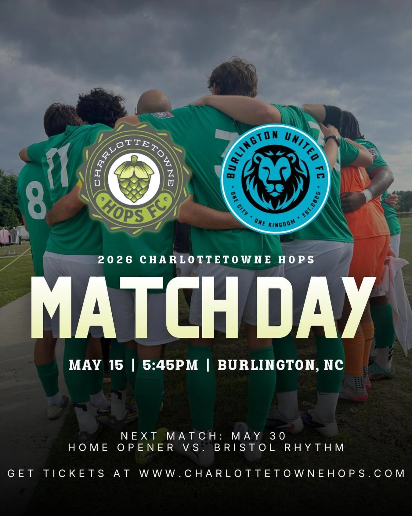 Matchday in Burlington ⚽️💚

Locked in for 5:45 PM
📍1497 Graham St, Burlington, NC

See you under the lights✨ 

#MatchDay #CharlottetowneHopsFC #SummerSoccer #Charlotte