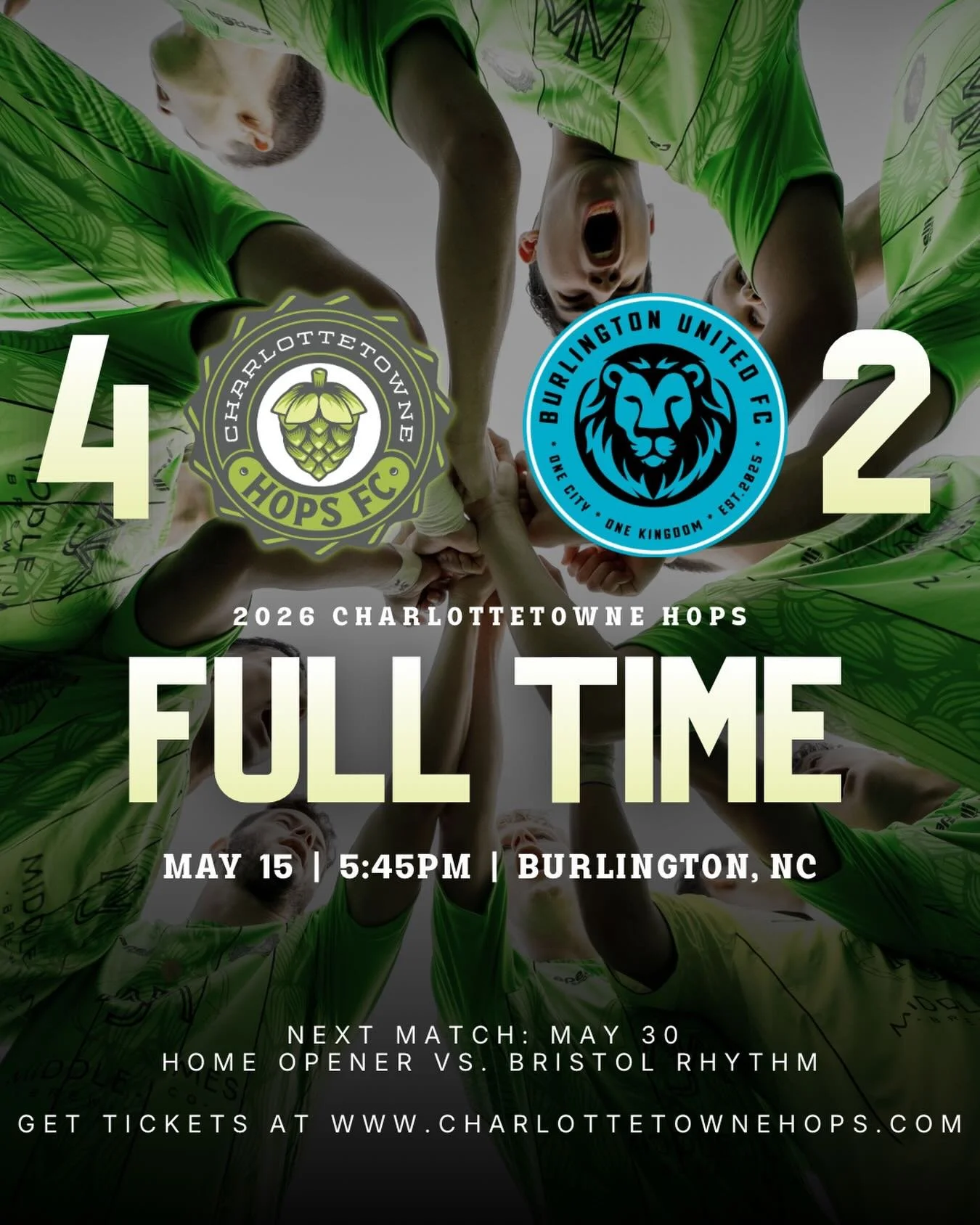 Full time from Burlington. Hops take all 3 points. #upthehops