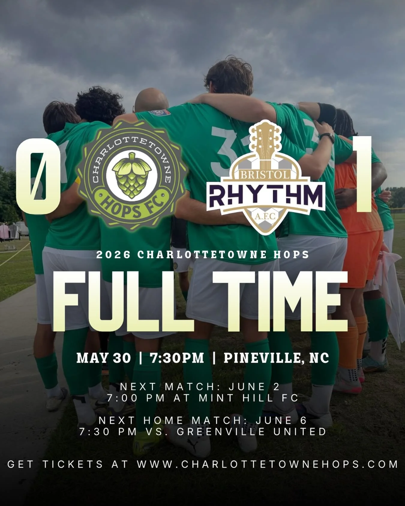 Not our night. But watch this space. 🟢

The home opener atmosphere was everything we knew it would be &mdash; the fans showed up, the energy was real, and the Hops created enough chances to win this game twice over.

Bristol Rhythm were clinical whe