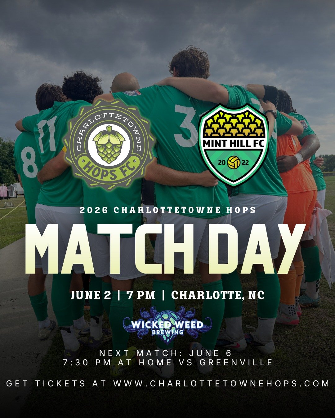 Away from home, together as one. Time to get the job done. ⚽️🔥 

#CharlottetowneHopsFC #SummerSoccer #Charlotte