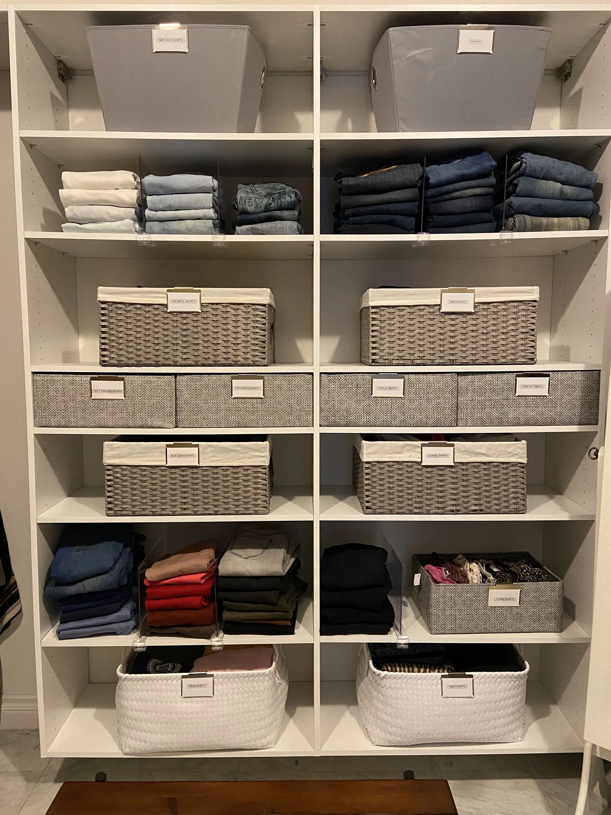 Closets can also be organized so that clothes are not exposed. Depending on your vision, we can make it happen.