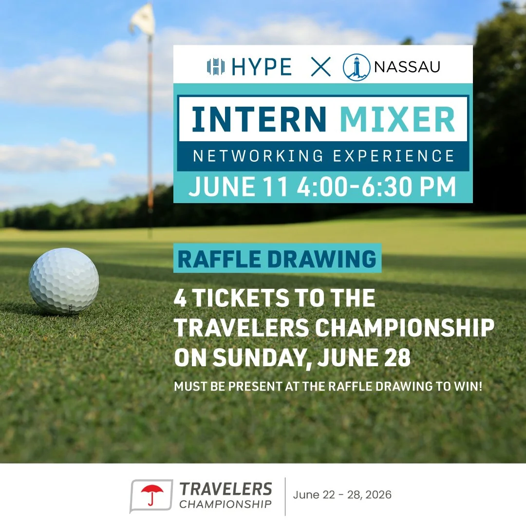 Hartford-area interns, are you joining us for HYPE&rsquo;s Intern Mixer on June 11? 

⛳ @travelerschamp has generously donated *four tickets* to the Travelers Championship on June 28, and we&rsquo;ll be raffling them off at the event.

Take the next 