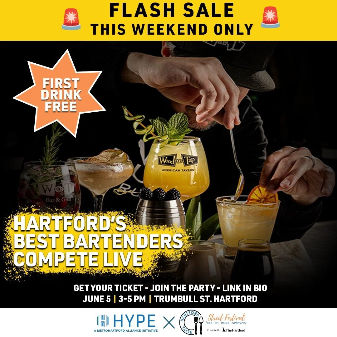 🚨 FLASH SALE &mdash; LINK IN BIO - THIS WEEKEND ONLY 🚨
Hartford&rsquo;s best bartenders are going head-to-head LIVE at @hartfordtaste🍸

Join us for the HYPE Cocktail Competition + Happy Hour:
🔥 Live bartending showdown
🍹 Your first drink INCLUDE