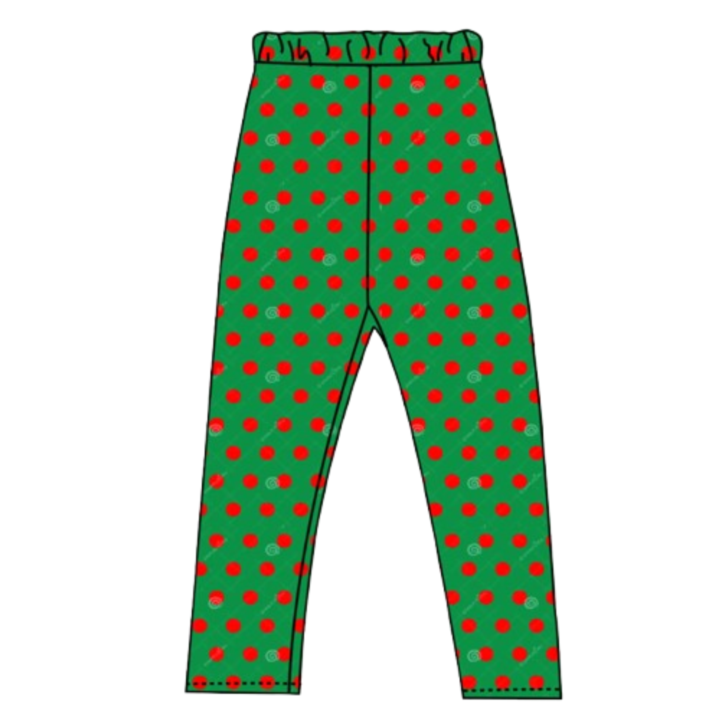GREEN WITH RED POLKA DOT LEGGINGS