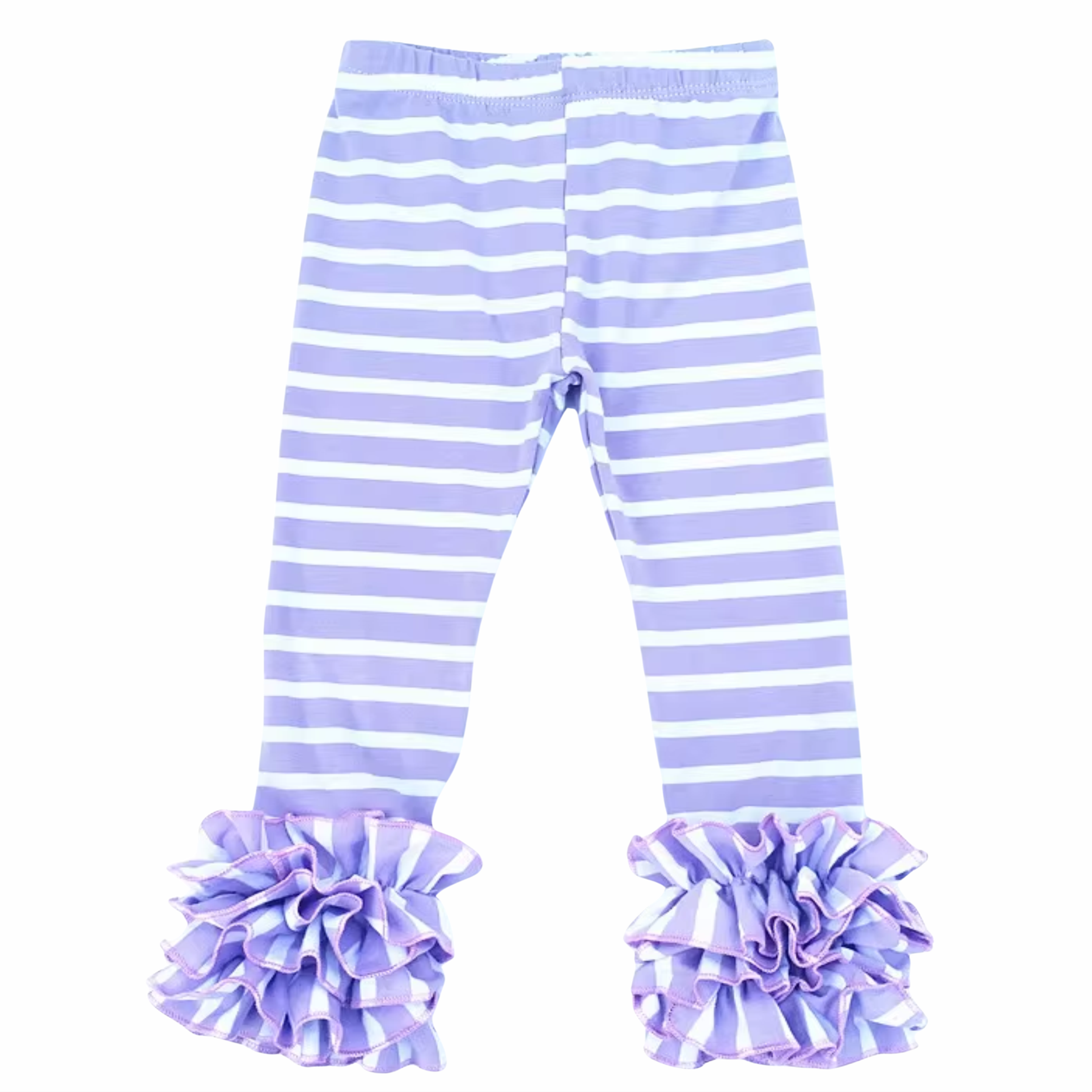 LAVENDER WITH WHITE STRIPES RUFFLE LEGGINGS