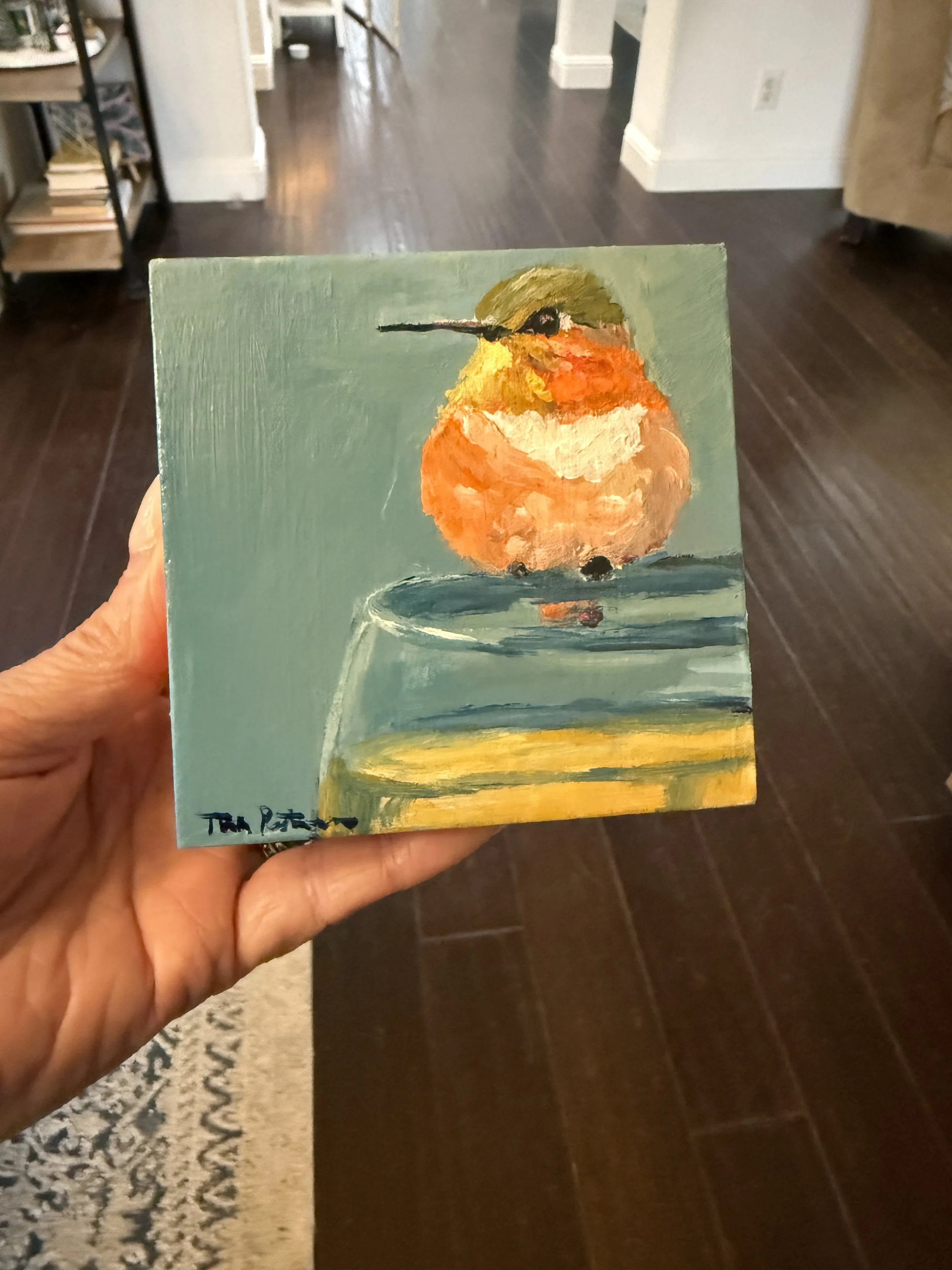 ummingbird Painting  "Wine Time" 2 4x4 Acrylic 2025 Tina Petersen Art.JPG