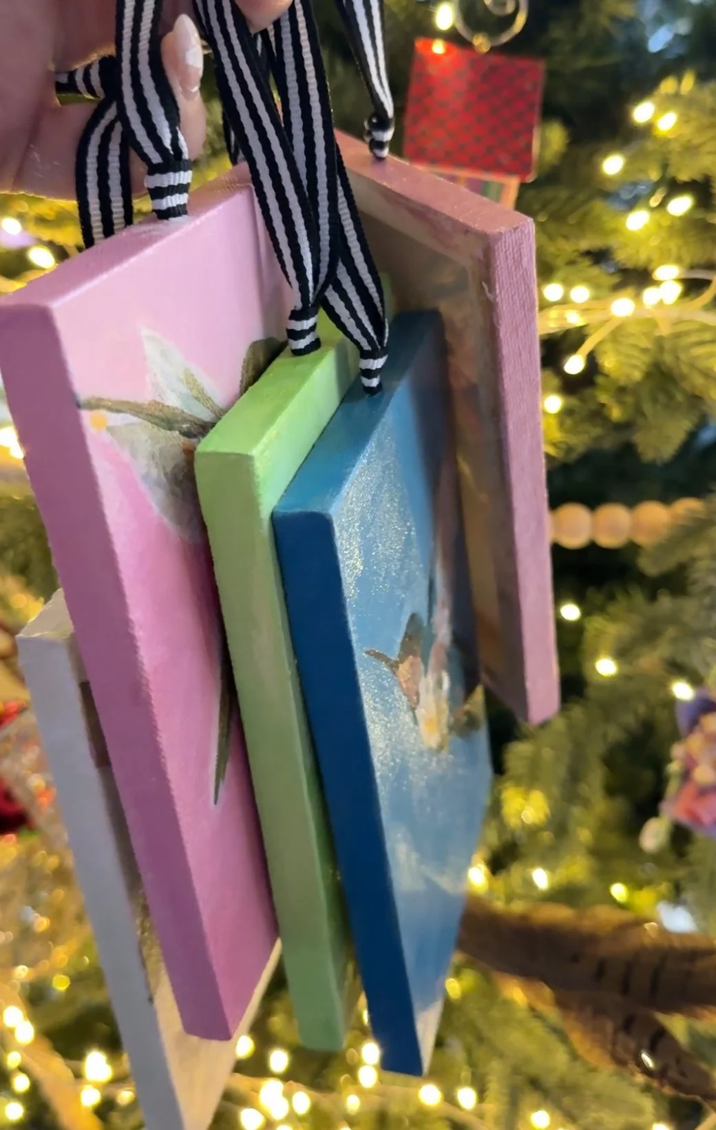 Hummingbird Painting Ornaments Group 4x6 Acrylic Canvas with Ribbon 2025 Tina Petersen Art 2.jpg (Copy)