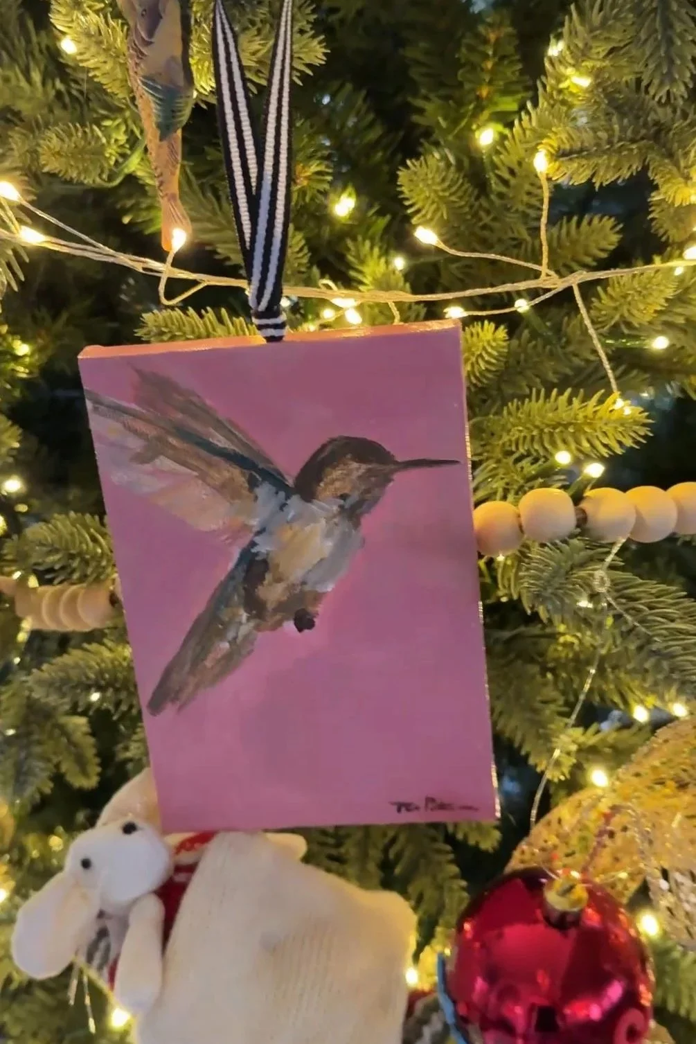 Hummingbird+Painting+Ornaments+Color-+Blush+Sunrise+Tree+4x6+Acrylic+Canvas+with+Ribbon+2025+Tina+Petersen+Art.jpg