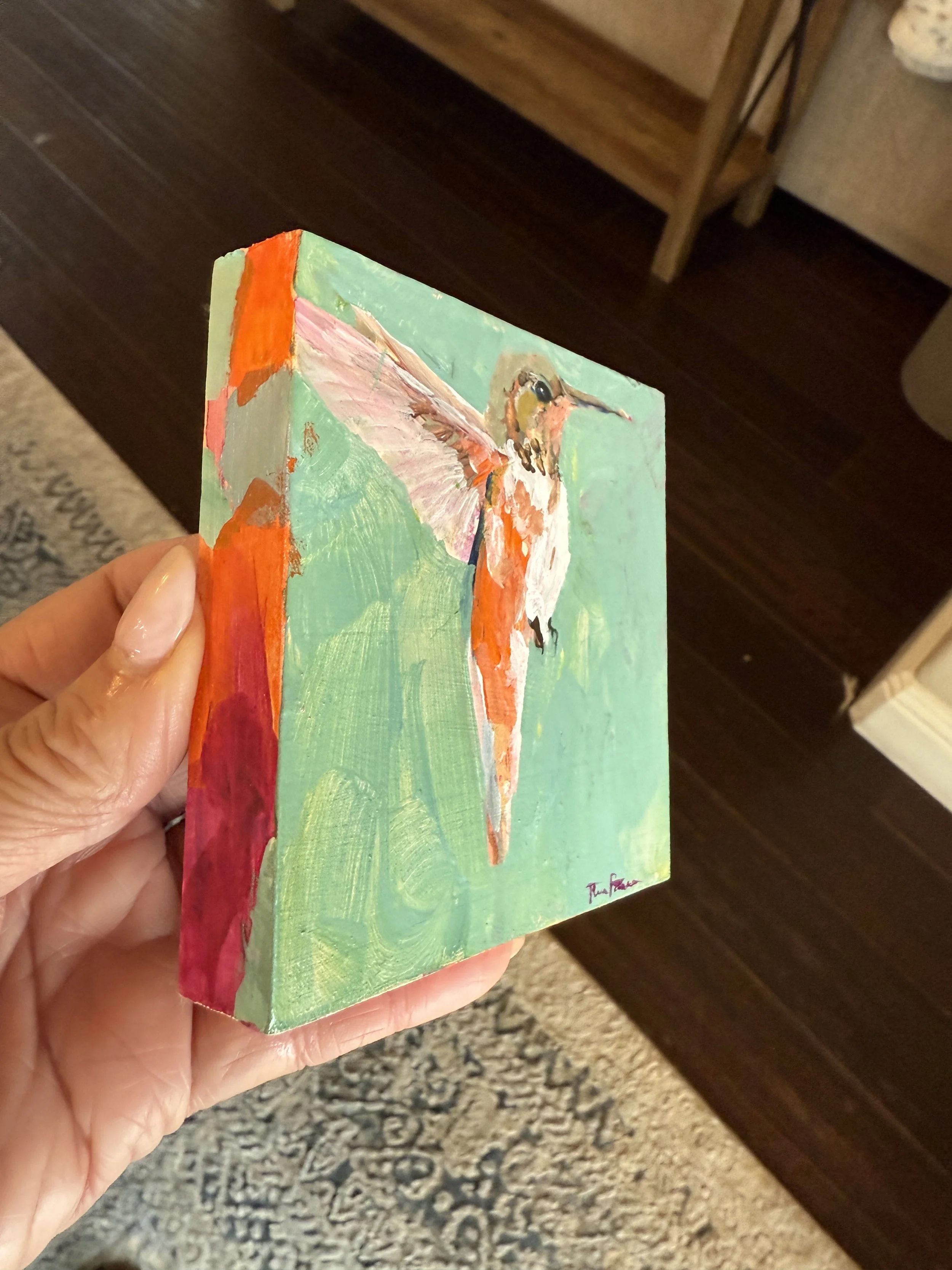 Hanging Out Window Sideview 4x4" Acrylic Painting Tina Petersen Art..JPG