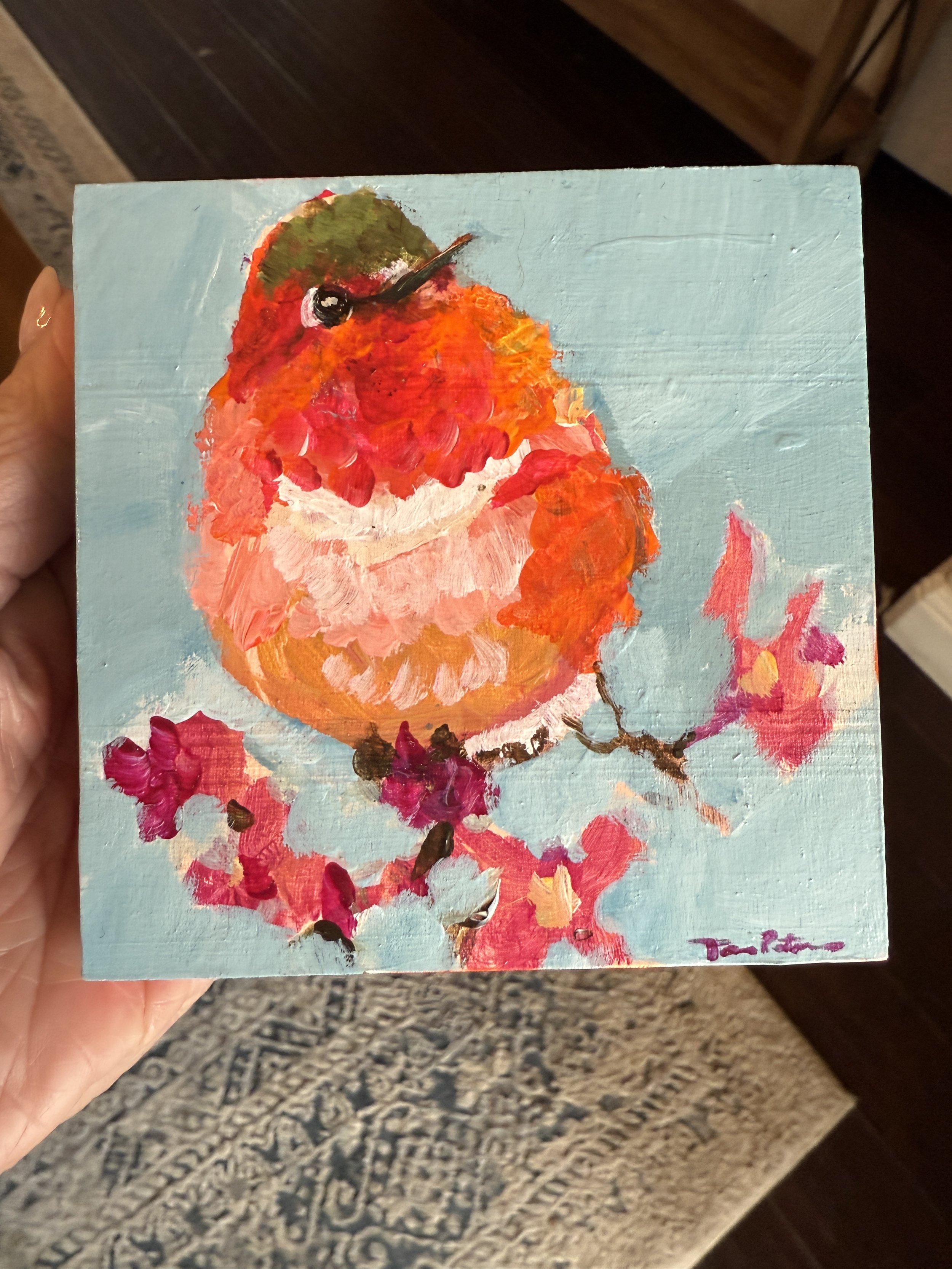 Happy Hummingbird 2 4x4" Acrylic Painting Tina Petersen Art..JPG