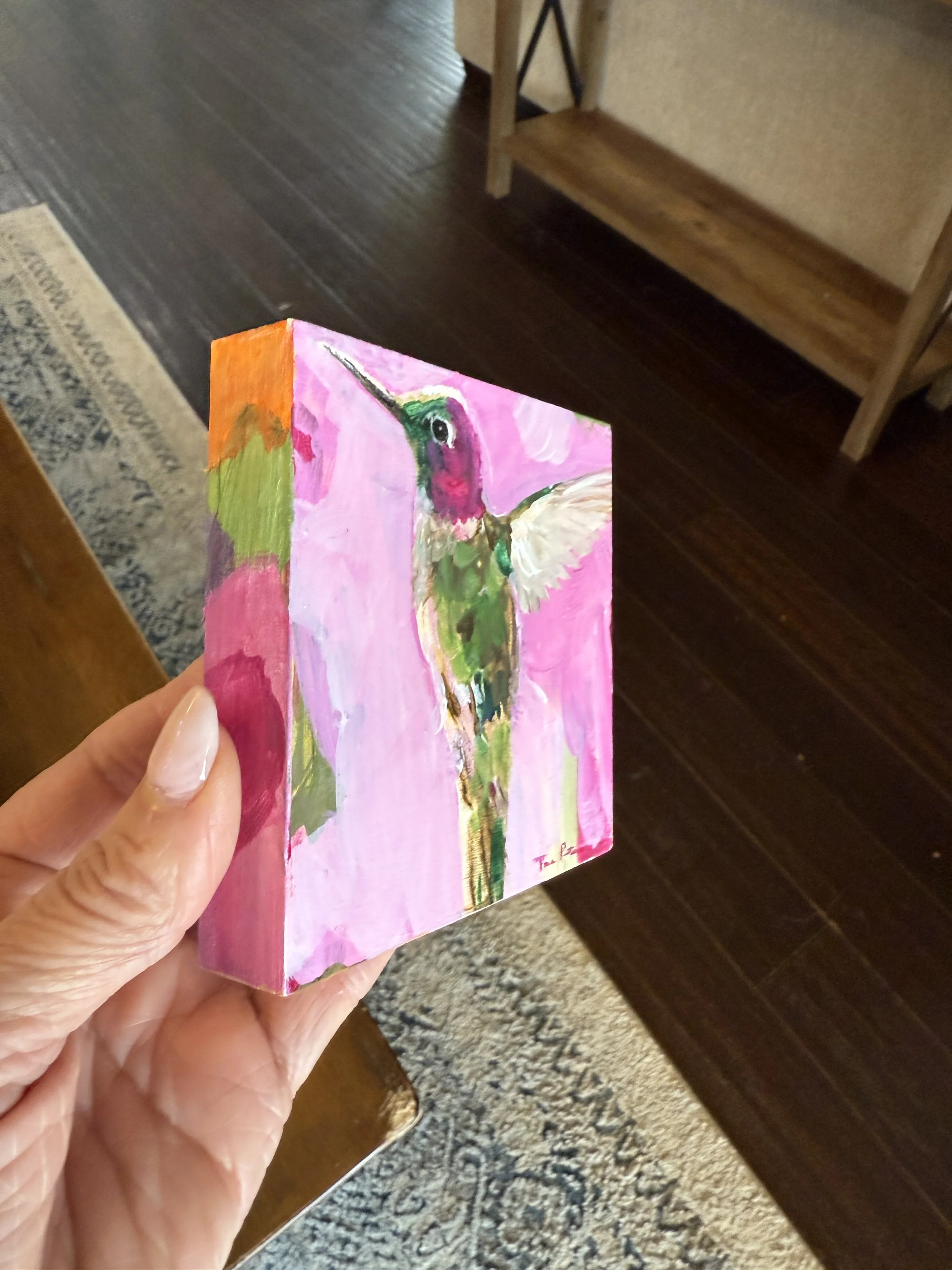 Feeling My Wings Window Sideview 4x4" Acrylic Painting Tina Petersen Art..JPG