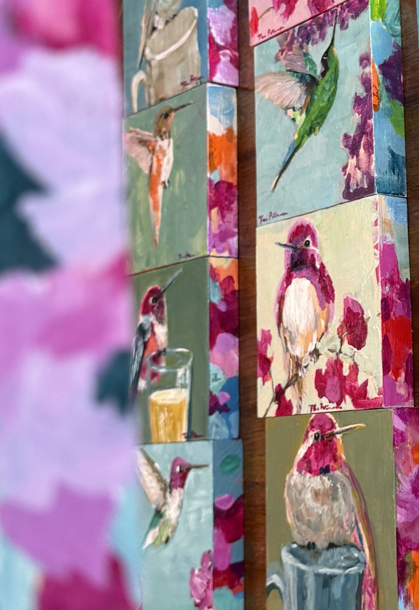 Hummingbird Sideview Grid 4x4" Acrylic Painting Tina Petersen Art..JPG