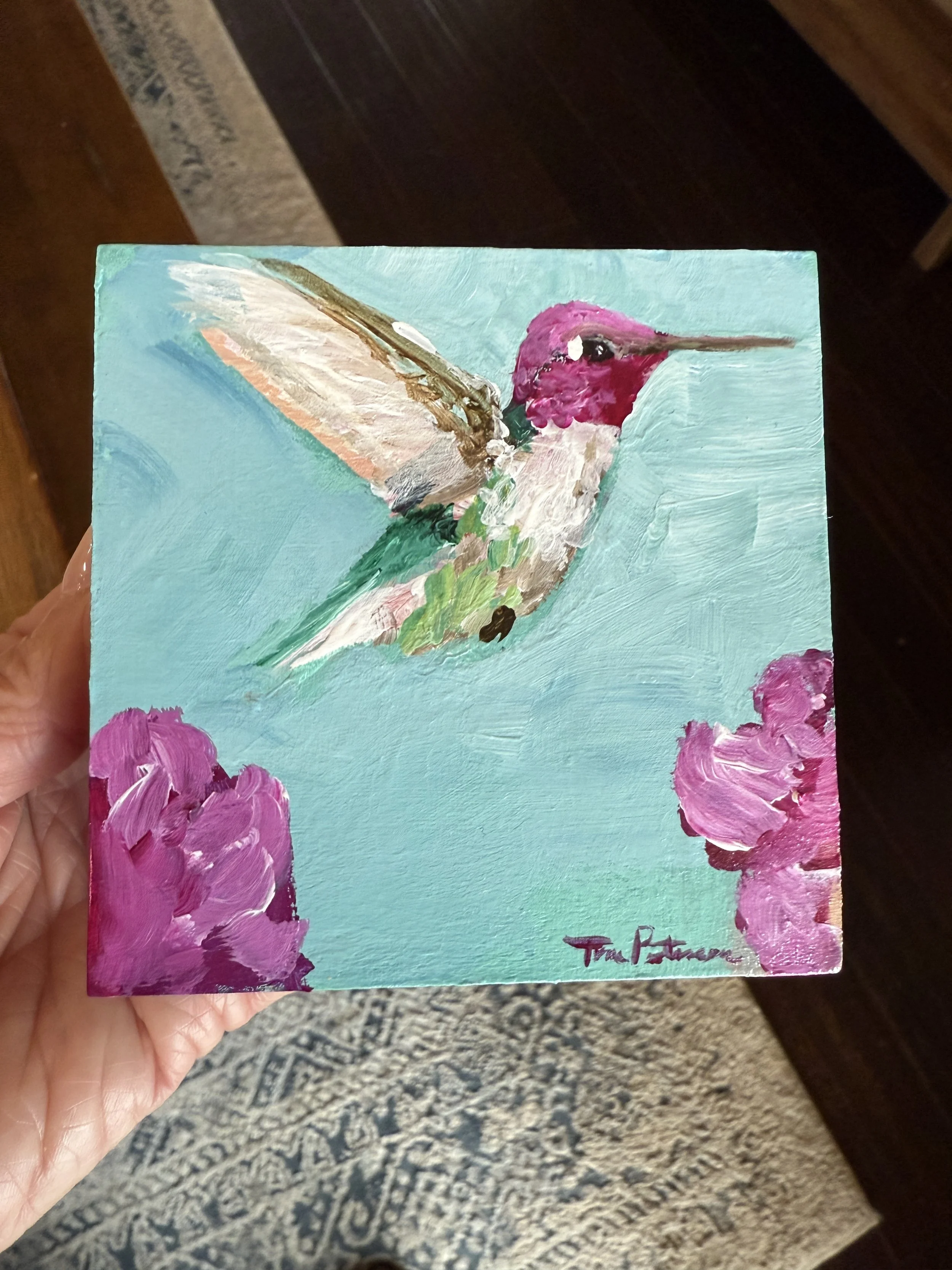 Ready to Fly Window 4x4" Acrylic Painting Tina Petersen Art..JPG