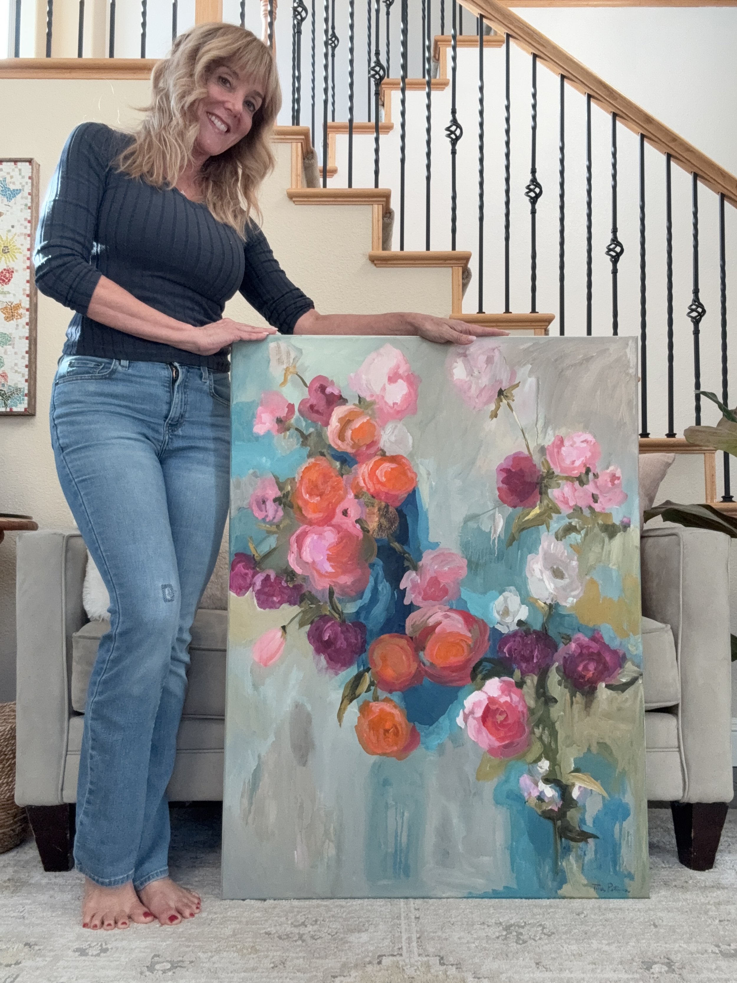 Growing Together Standing Next to Large Abstract Floral 30x40" oil by Tina Petersen..JPG