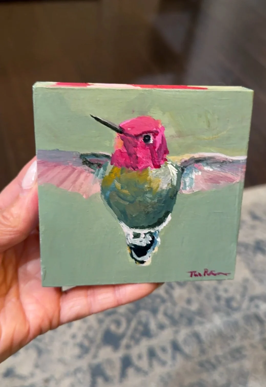 Small Hummingbird Original Acrylic Painting "Hanging Out"